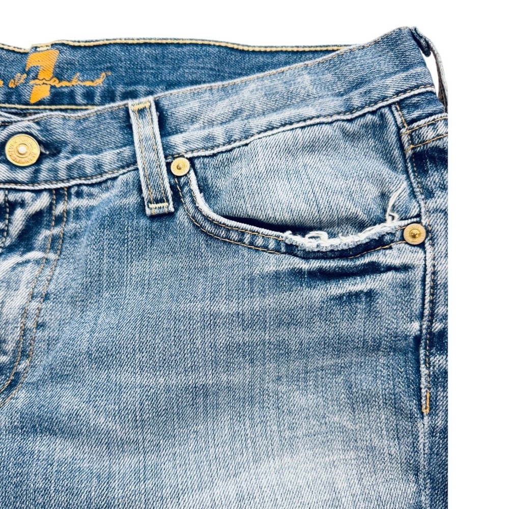 7 For All Mankind Distressed Flare Jeans Women 32 Light Blue Low Rise Wide Leg - Picture 13 of 16